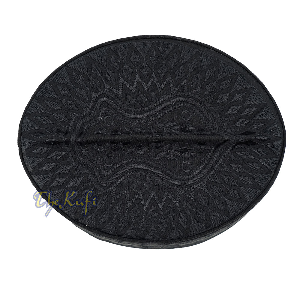 Black & Black Assagofah Embroidered Sandal Diamond Design Creased-Top Oval Nalain Rigid Kufi Hat