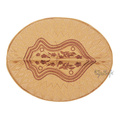Rust Brown & Brown Assagofah Embroidered Sandal Diamond Design Creased-Top Oval Nalain Rigid Kufi Hat