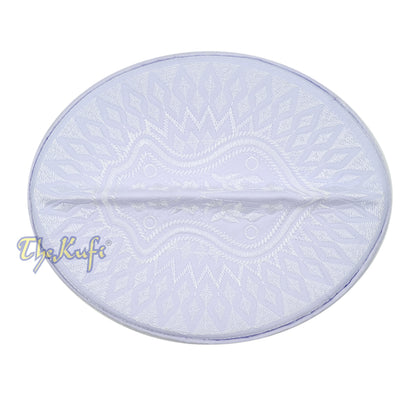 White & White Assagofah Embroidered Sandal Diamond Design Creased-Top Oval Nalain Rigid Kufi Hat