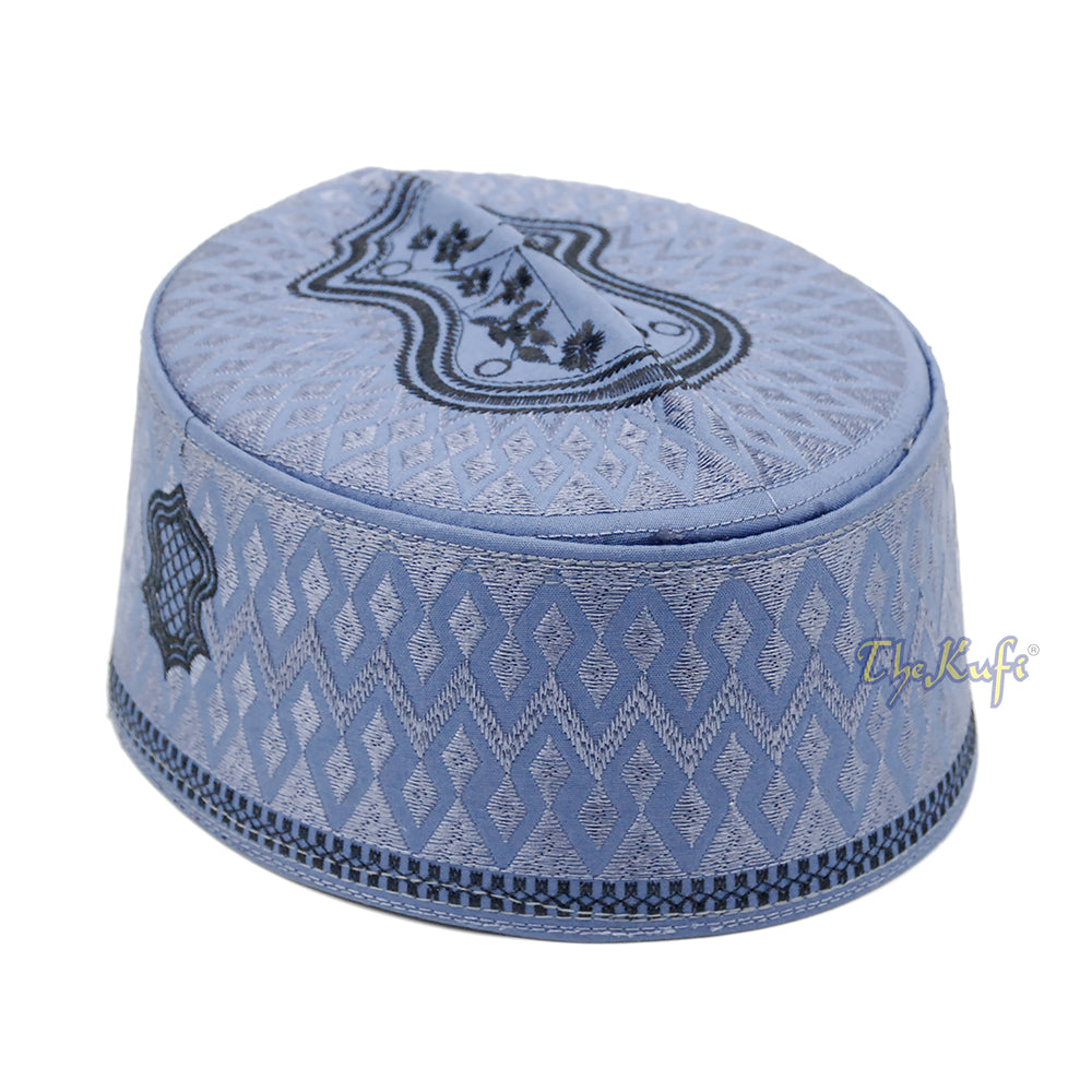 Sandal Bordir Assagofah Abu-abu Tua &amp; Hitam Desain Berlian Berlipat-lipat Topi Kufi Kaku Oval Nalain