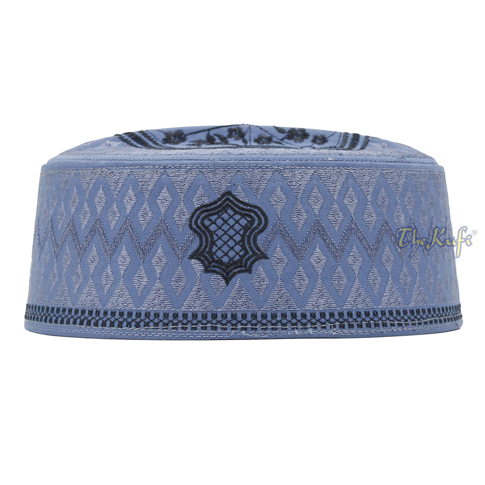 Dark Grey & Black Assagofah Embroidered Sandal Diamond Design Creased-Top Oval Nalain Rigid Kufi Hat