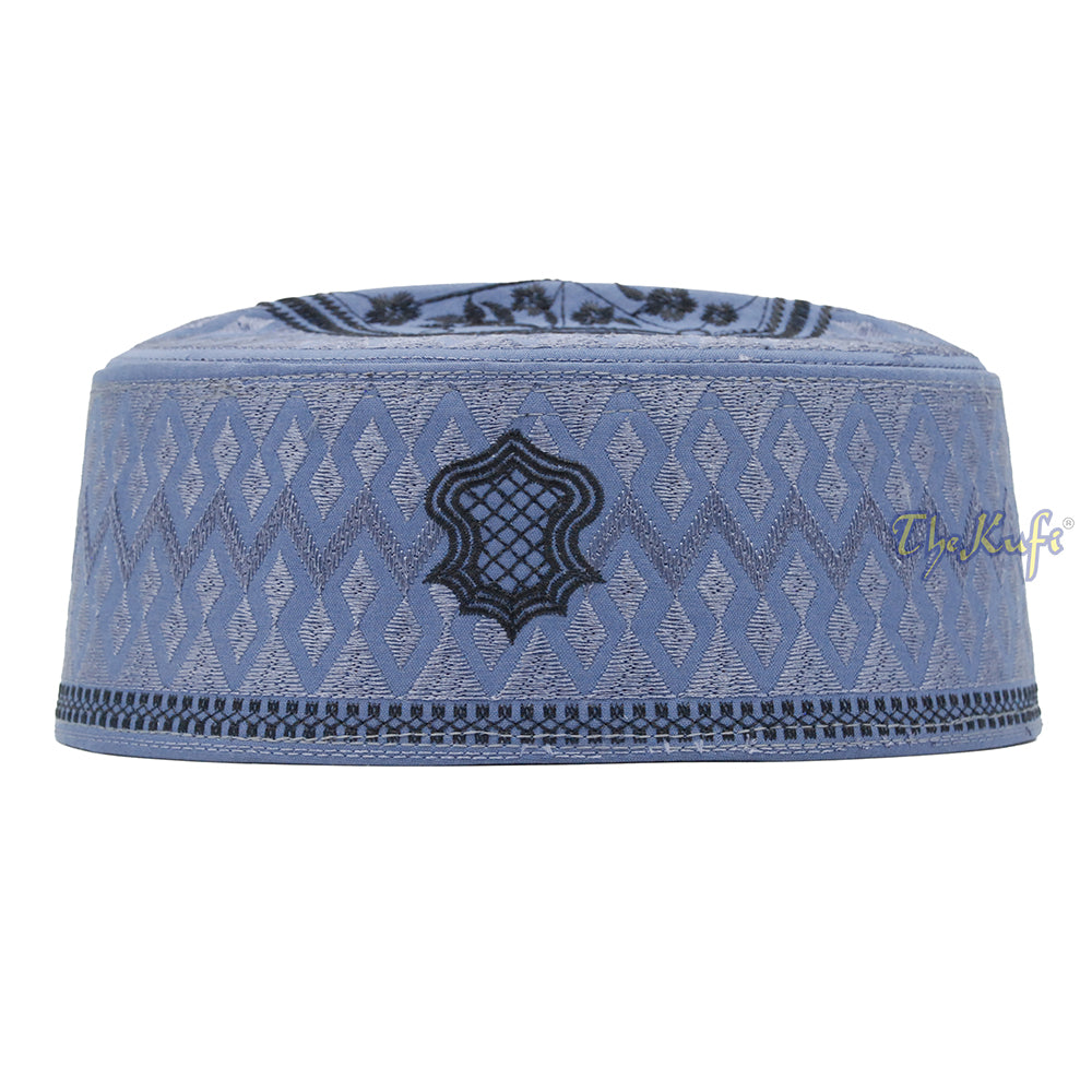 Sandal Bordir Assagofah Abu-abu Tua &amp; Hitam Desain Berlian Berlipat-lipat Topi Kufi Kaku Oval Nalain