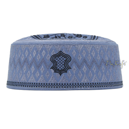 Sandal Bordir Assagofah Abu-abu Tua &amp; Hitam Desain Berlian Berlipat-lipat Topi Kufi Kaku Oval Nalain