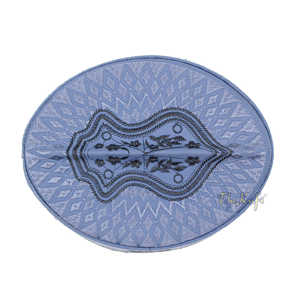 Sandal Bordir Assagofah Abu-abu Tua &amp; Hitam Desain Berlian Berlipat-lipat Topi Kufi Kaku Oval Nalain