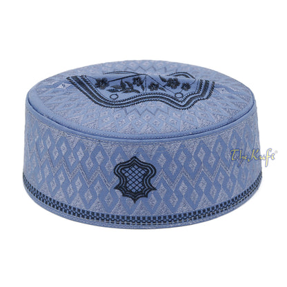 Sandal Bordir Assagofah Abu-abu Tua &amp; Hitam Desain Berlian Berlipat-lipat Topi Kufi Kaku Oval Nalain