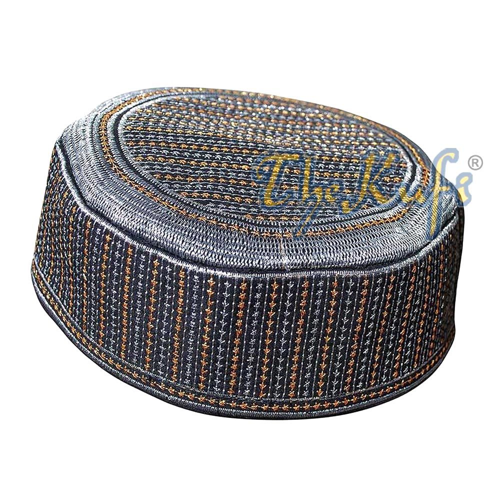 Rigid Metallic Thread Embroidered Kufi with Silver Ring