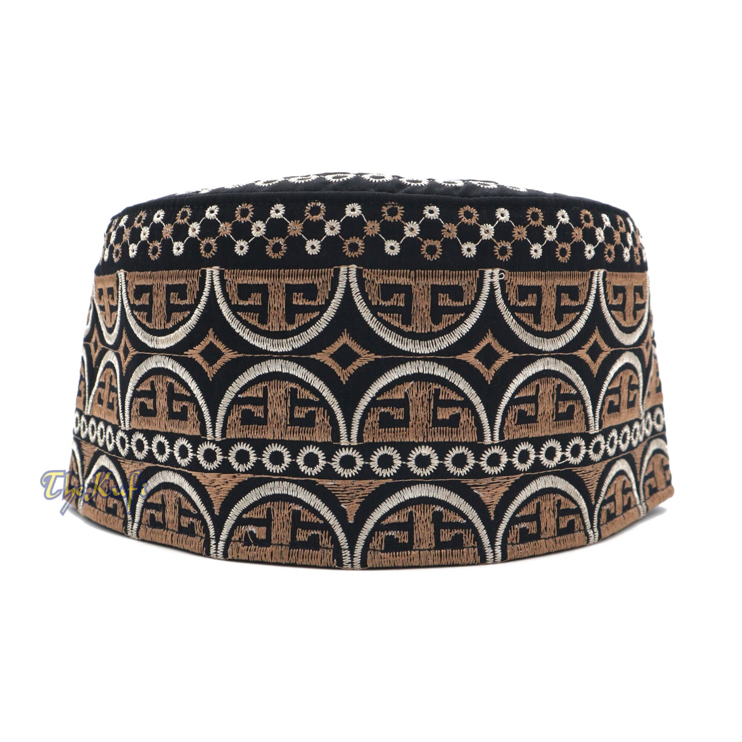 Omani Black Base With Silver Brown Arch Embroidery Kufi