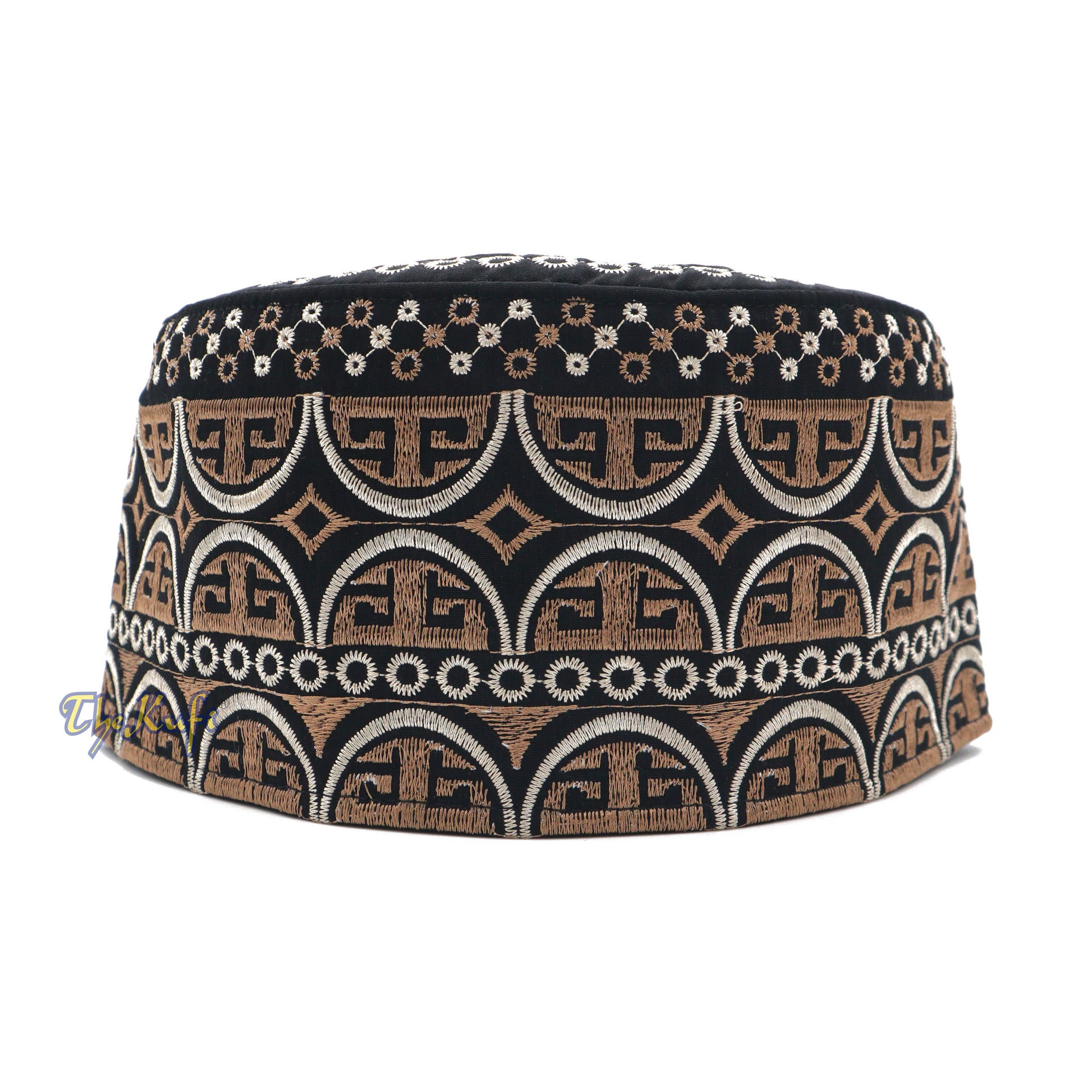 Buy 1 Get 1 Free! Omani Black Base With Silver Brown Arch Embroidery Kufi