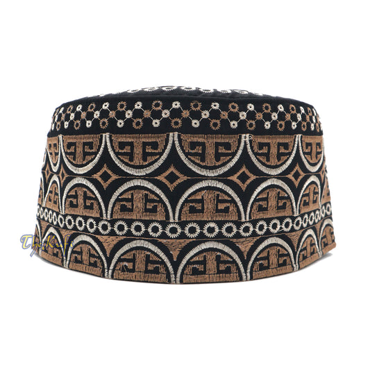 Buy 1 Get 1 Free! Omani Black Base With Silver Brown Arch Embroidery Kufi