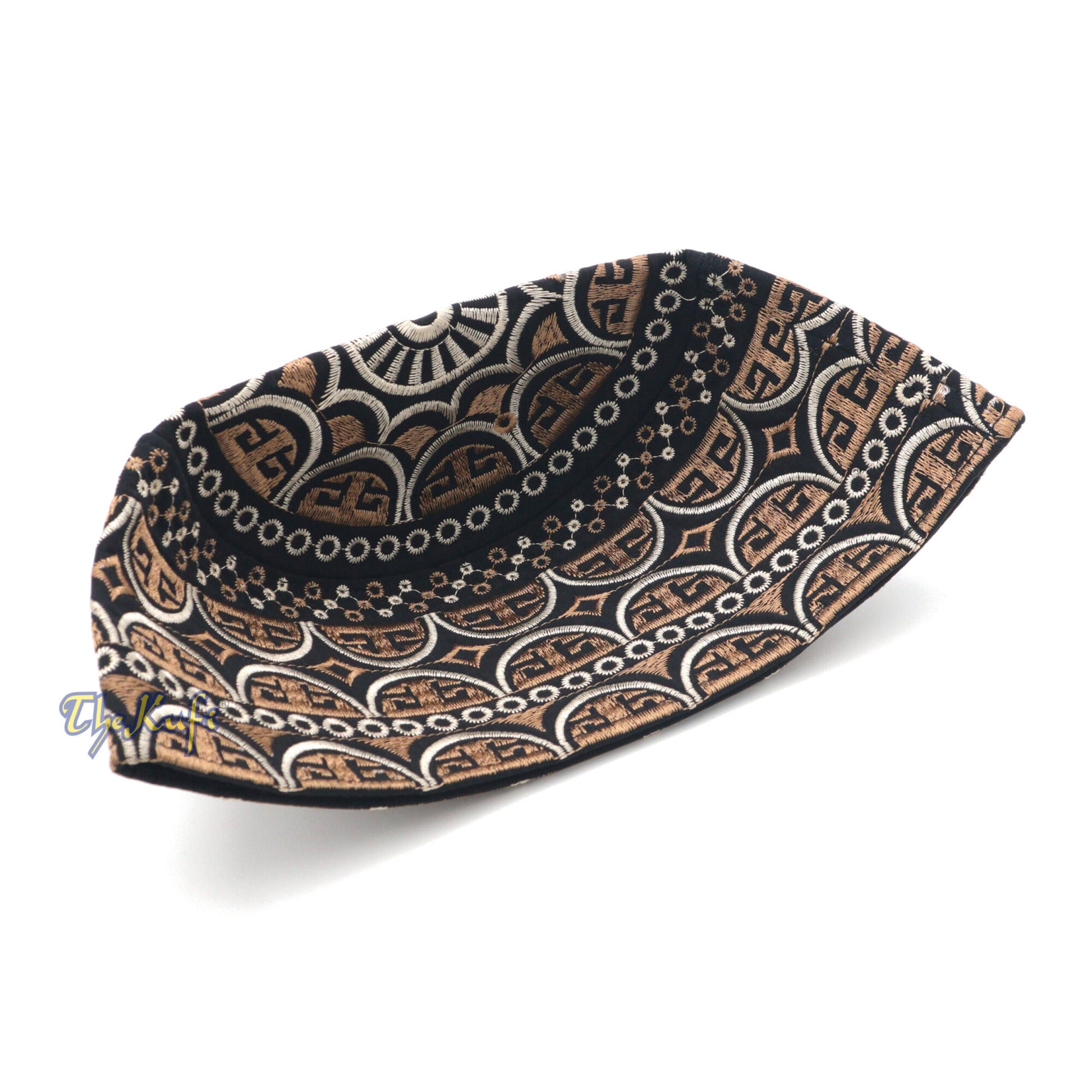 Omani Black Base With Silver Brown Arch Embroidery Kufi