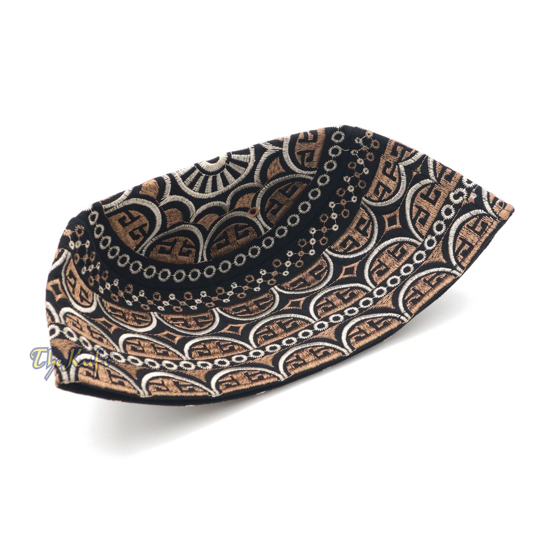 Omani Black Base with Silver Brown Arch Embroidery Kufi