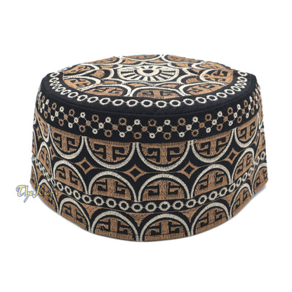 Omani Black Base With Silver Brown Arch Embroidery Kufi