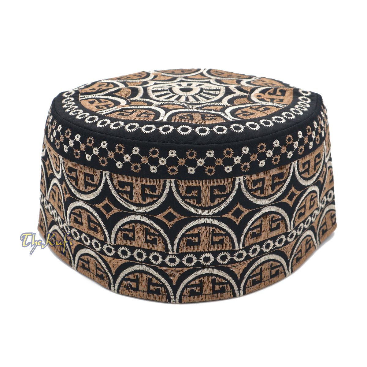Omani Black Base with Silver Brown Arch Embroidery Kufi