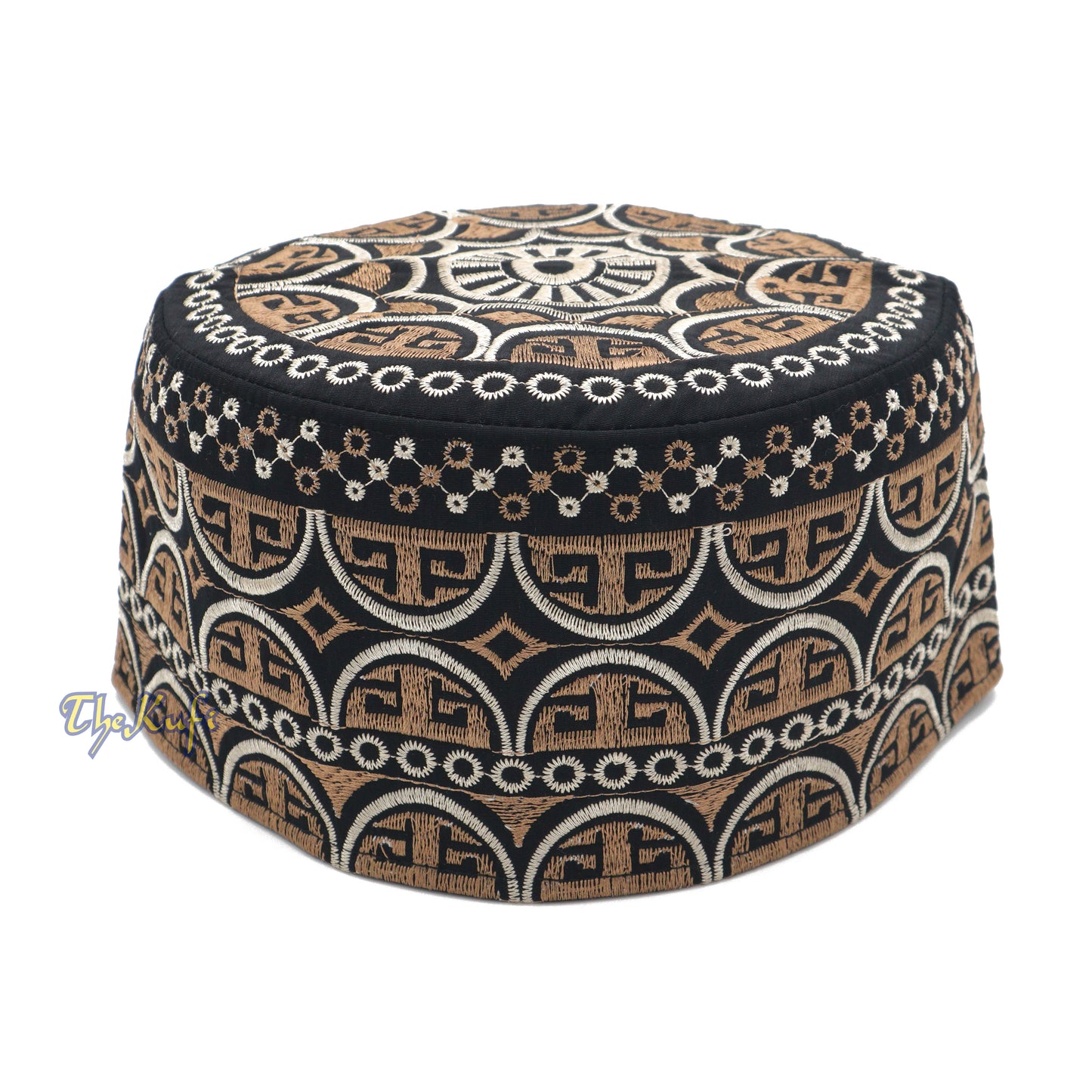 Pangkalan Hitam Oman dengan Kufi Sulaman Gerbang Perak Coklat