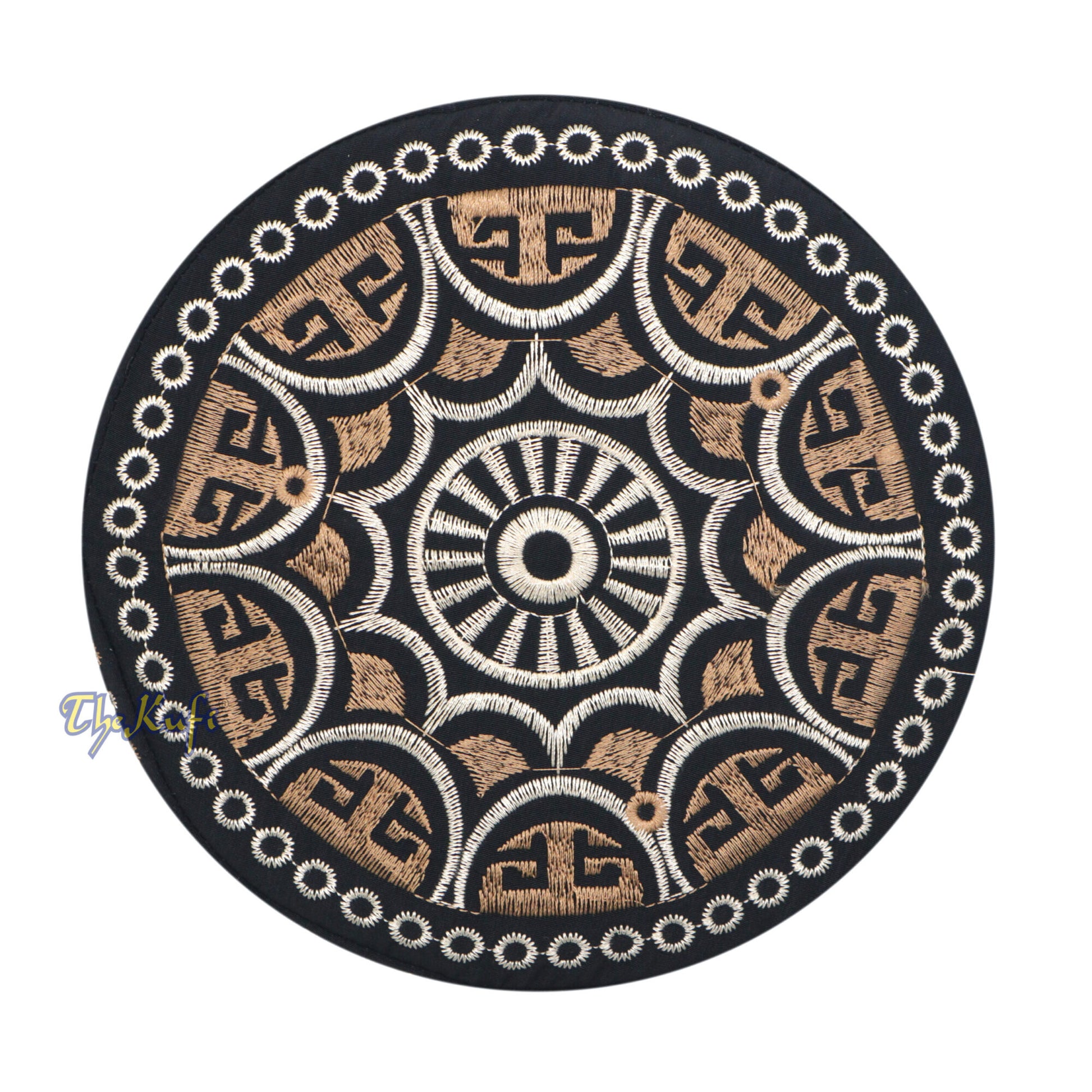 Omani Black Base With Silver Brown Arch Embroidery Kufi