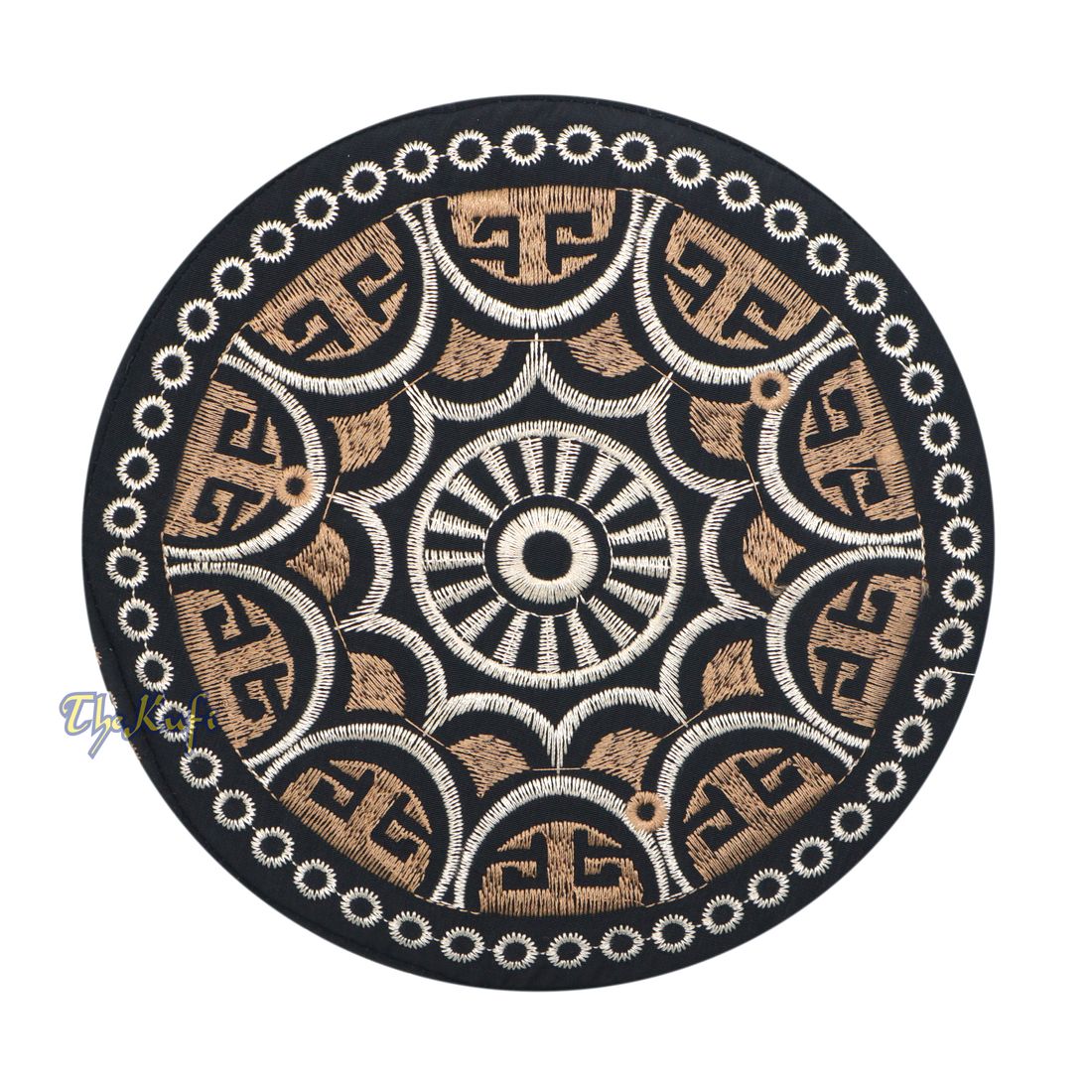 Omani Black Base with Silver Brown Arch Embroidery Kufi