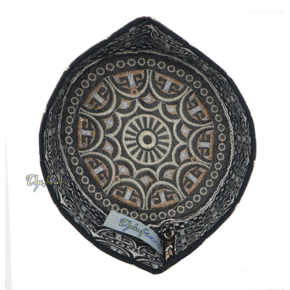 Omani Black Base with Silver Brown Arch Embroidery Kufi