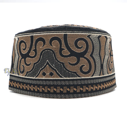 Omani Black Base With Silver Brown Cloud Embroidery Kufi