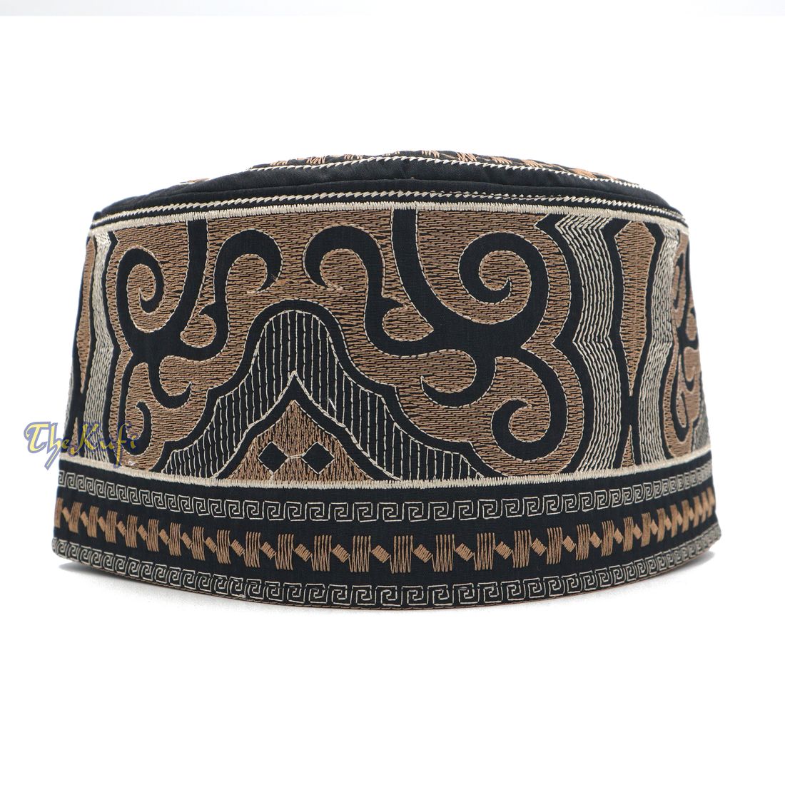 Omani Black Base with Silver Brown Cloud Embroidery Kufi