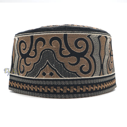 Omani Black Base With Silver Brown Cloud Embroidery Kufi