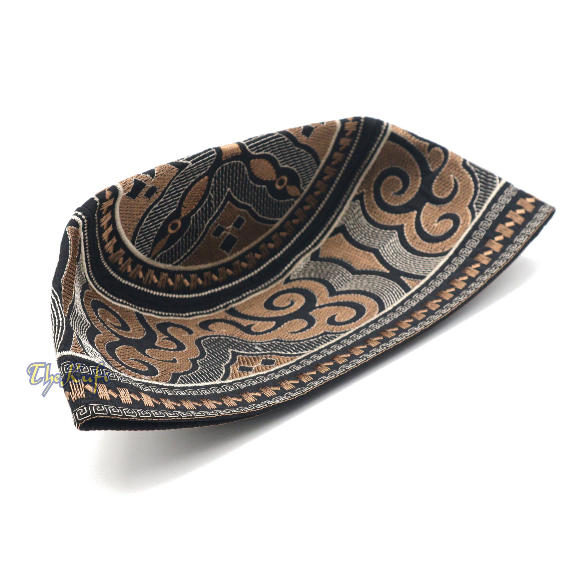 Omani Black Base With Silver Brown Cloud Embroidery Kufi