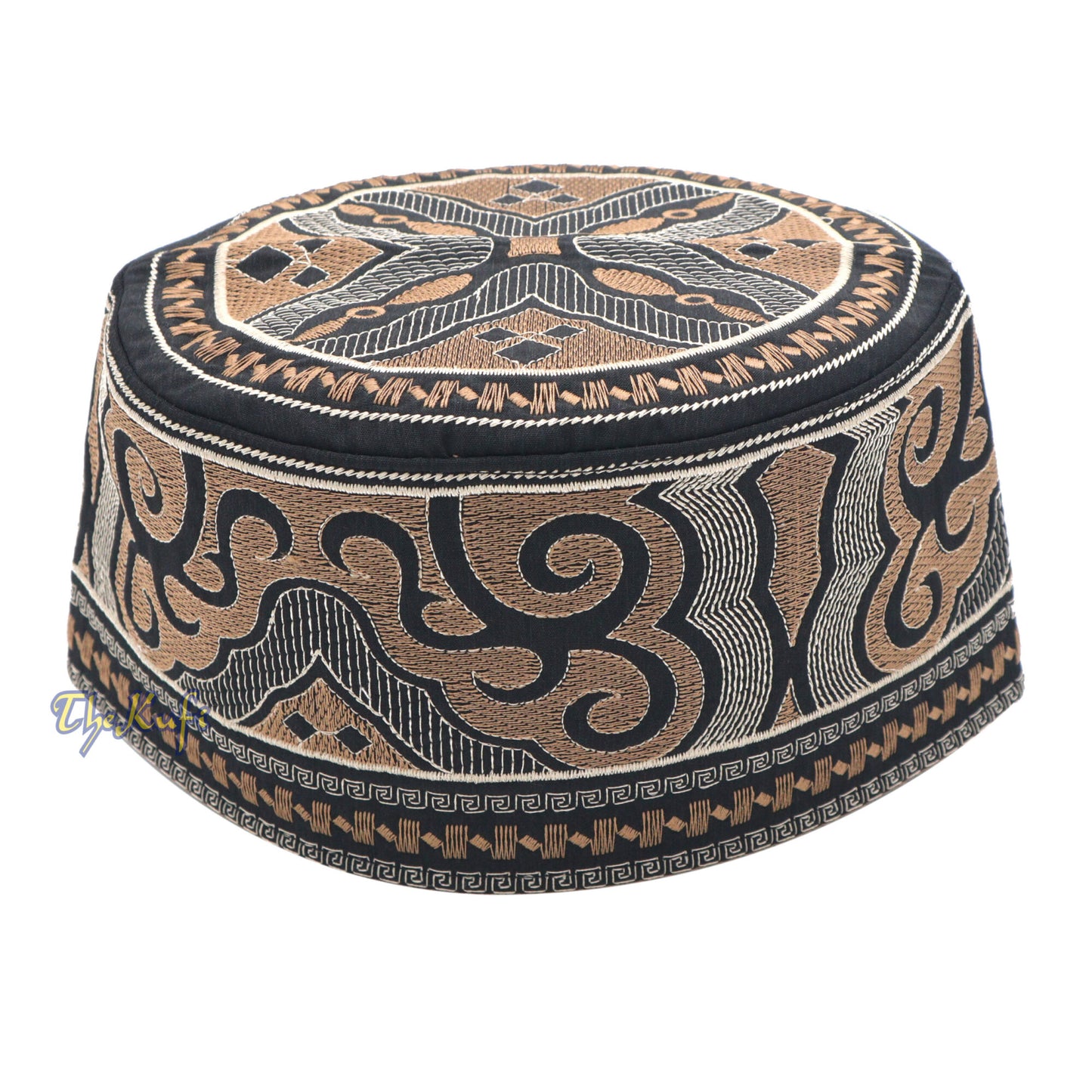 Omani Black Base With Silver Brown Cloud Embroidery Kufi