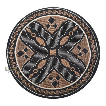 Omani Black Base With Silver Brown Cloud Embroidery Kufi