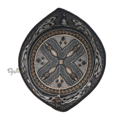 Omani Black Base With Silver Brown Cloud Embroidery Kufi