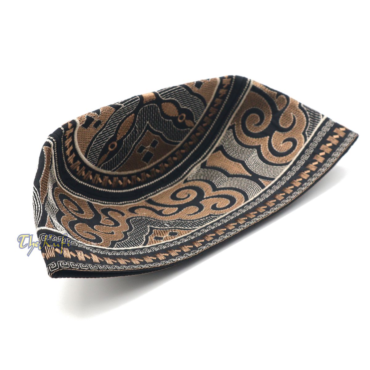 Omani Black Base with Silver Brown Cloud Embroidery Kufi