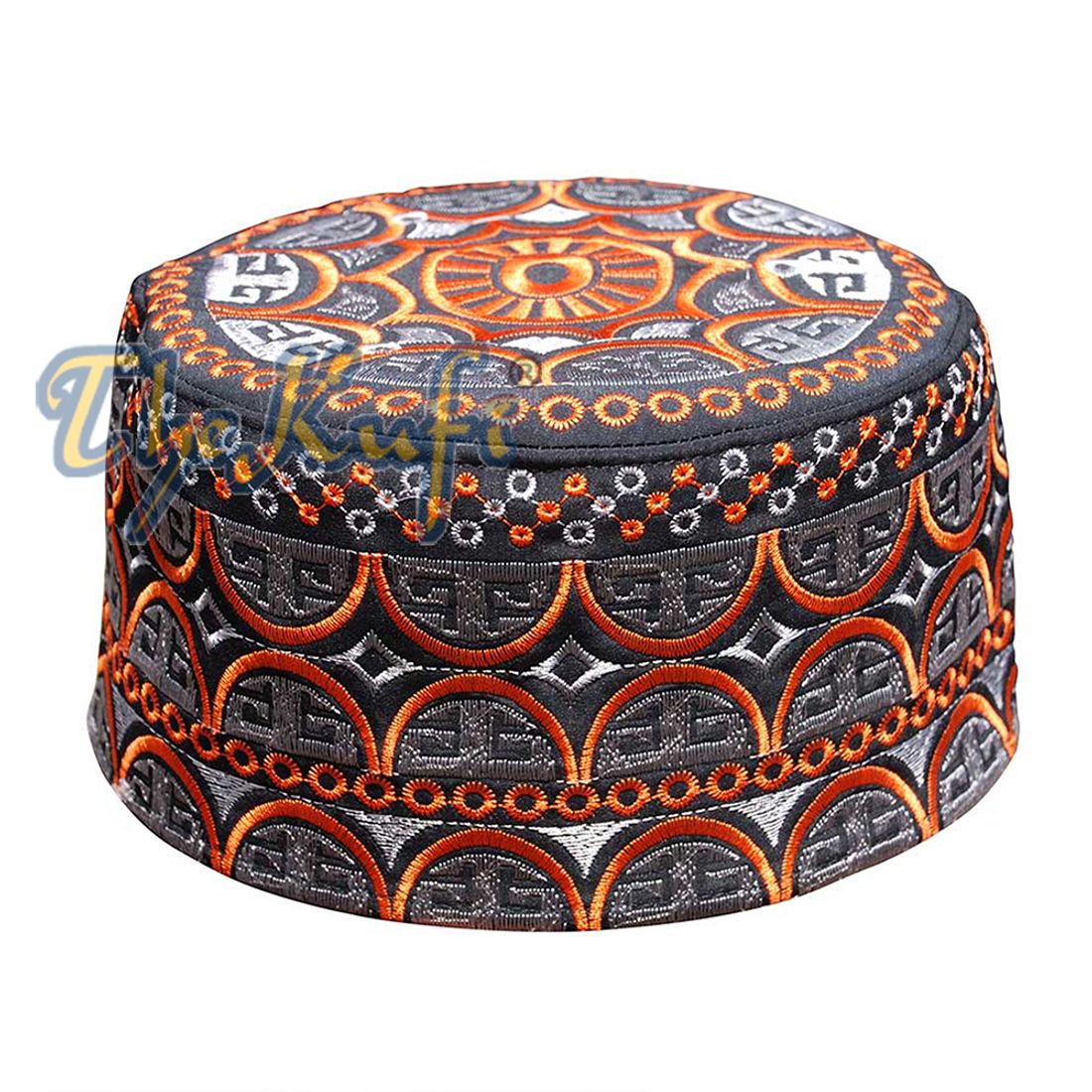 Omani Black Copper Red & Silver Embroidery Kufi
