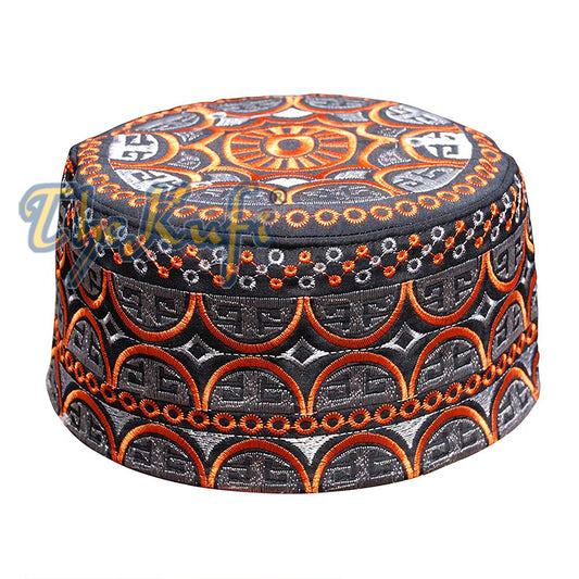 Omani Black Copper Red & Silver Embroidery Kufi