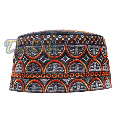 Omani Black Copper Red & Silver Embroidery Kufi