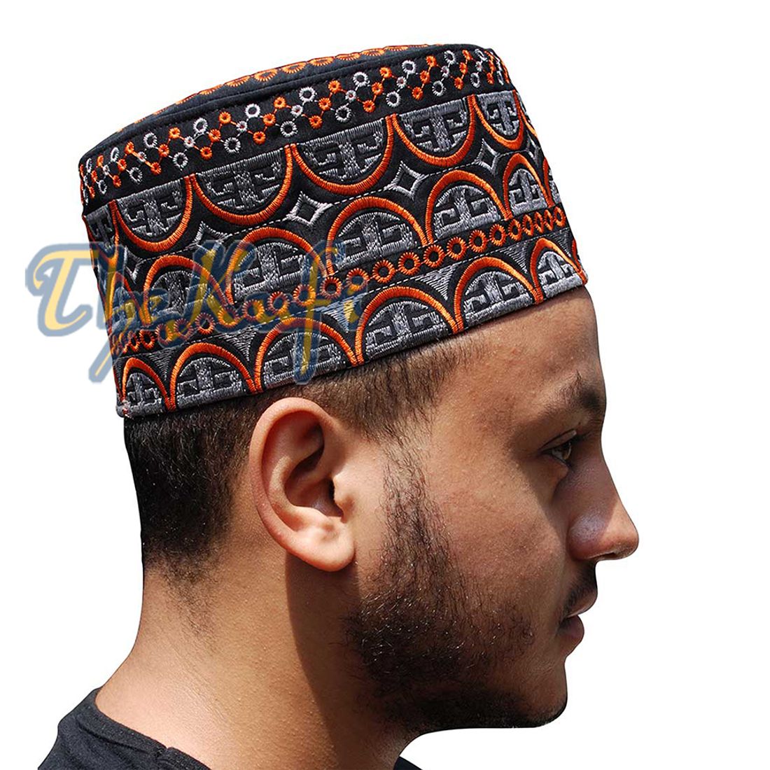 Omani Black Copper Red & Silver Embroidery Kufi