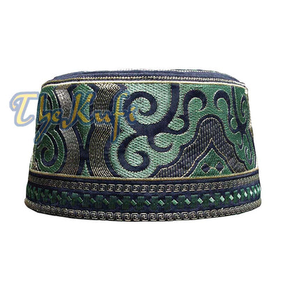 Omani Black Dark Green & Gold Embroidery Kufi