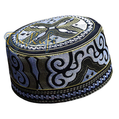 Omani Black Base With Green Yellow & Silver Embroidery Kufi