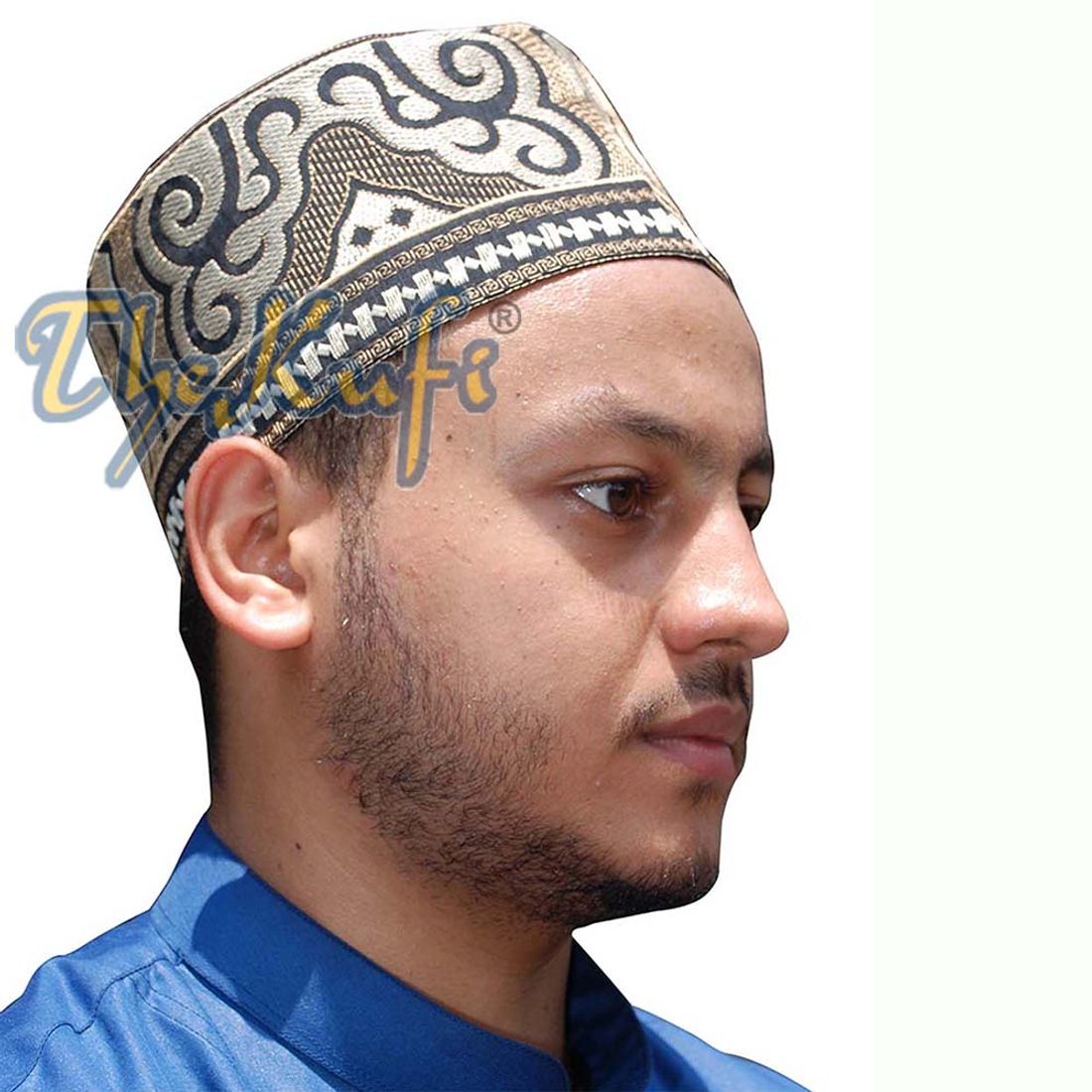 Omani Kufi Hat Black Brown & Silver Embroidery