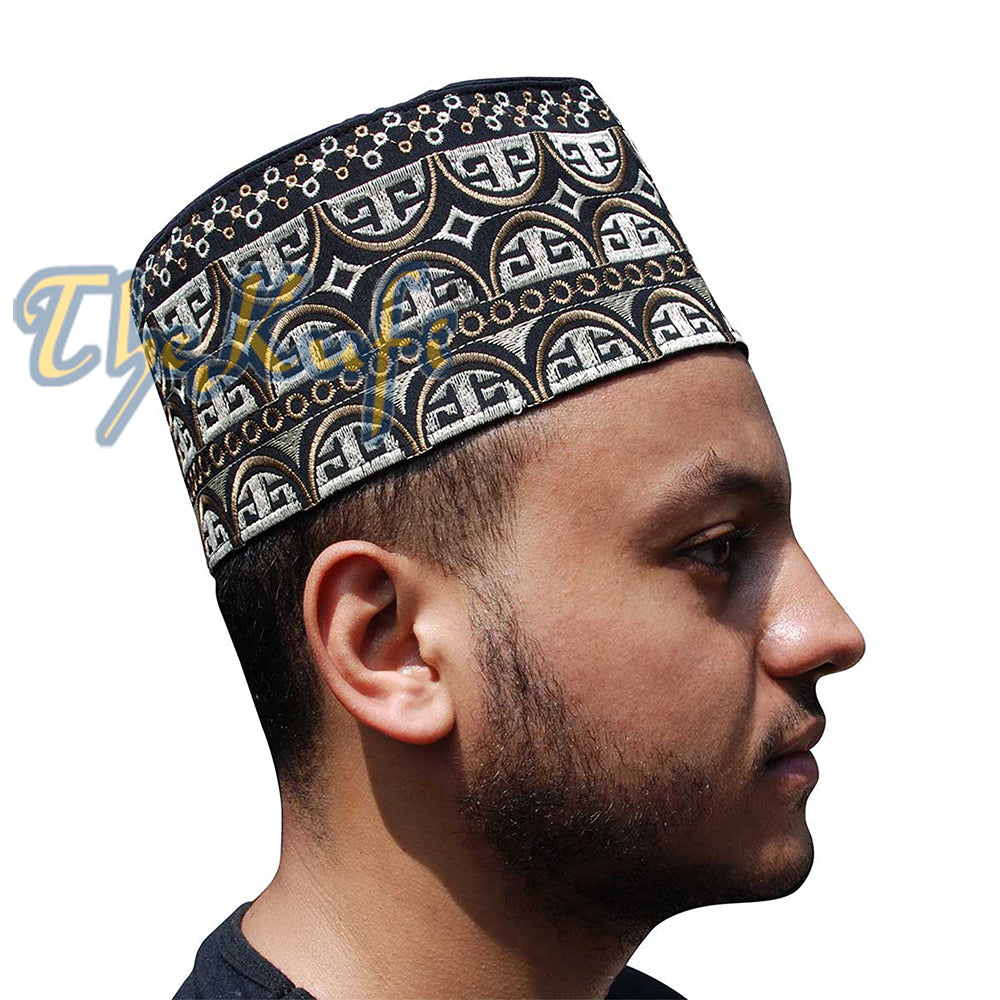 Topi Kufi Oman Tall Black Light &amp; Dark Brown Sulaman