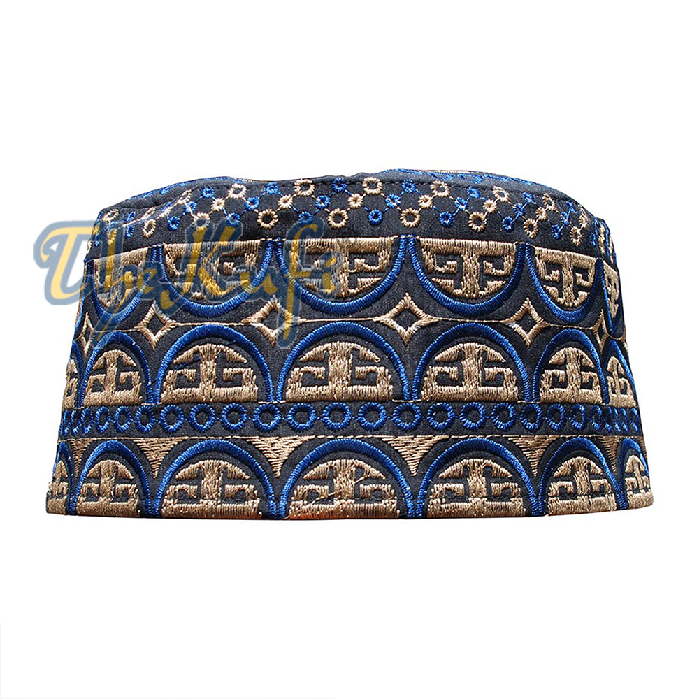 Topi Kufi Oman Tall Black Blue &amp; Brown Sulaman