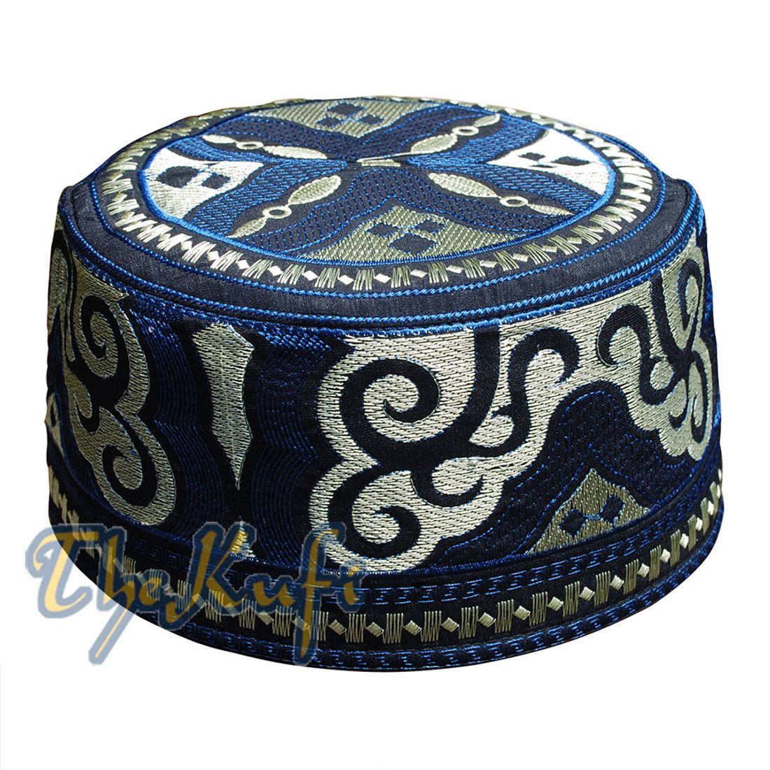 Omani Kufi Hat Black Blue & Gold Embroidery