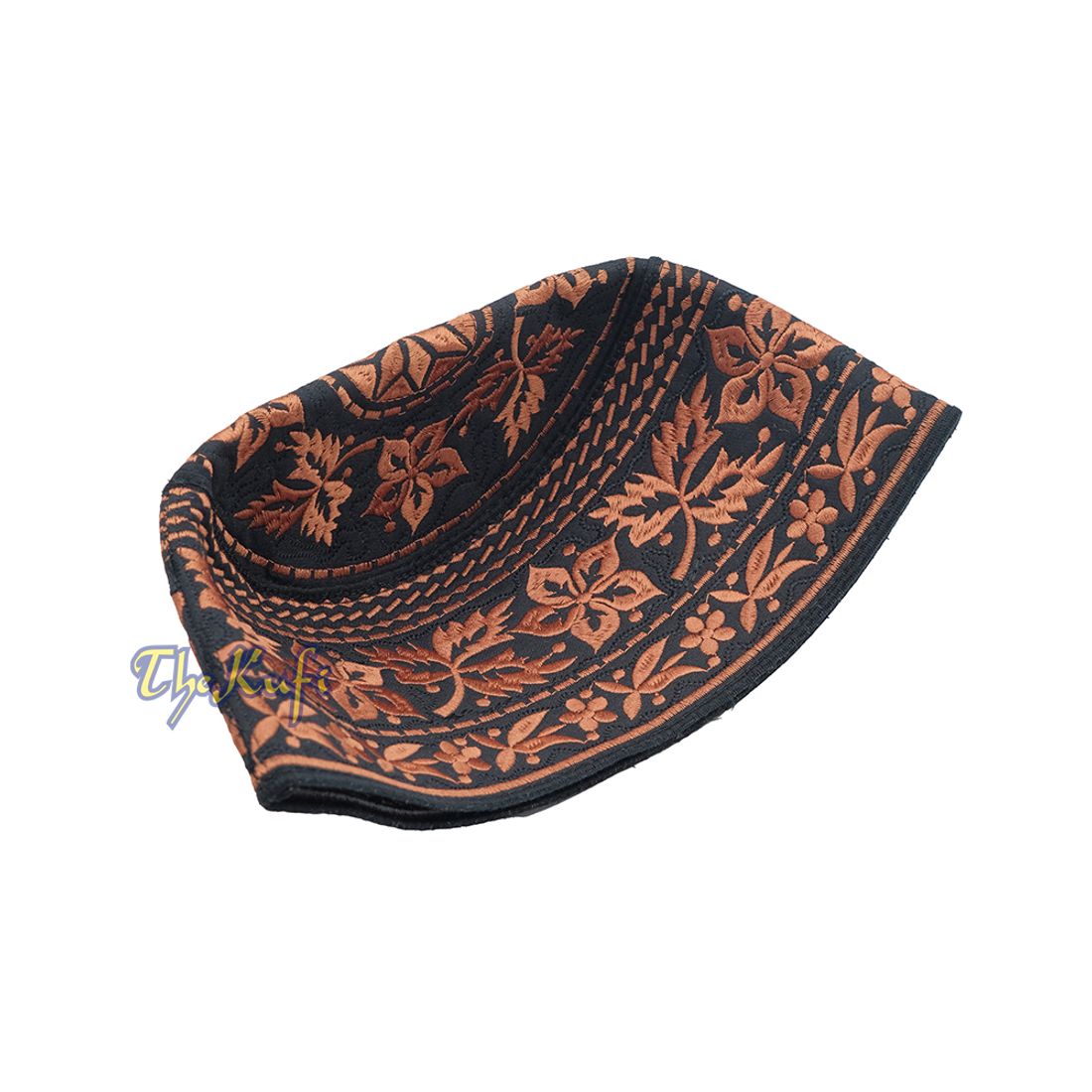 Rust Brown Omani African Yemeni Embroidered Leaf & Flower Design Muslim Kufi Hat