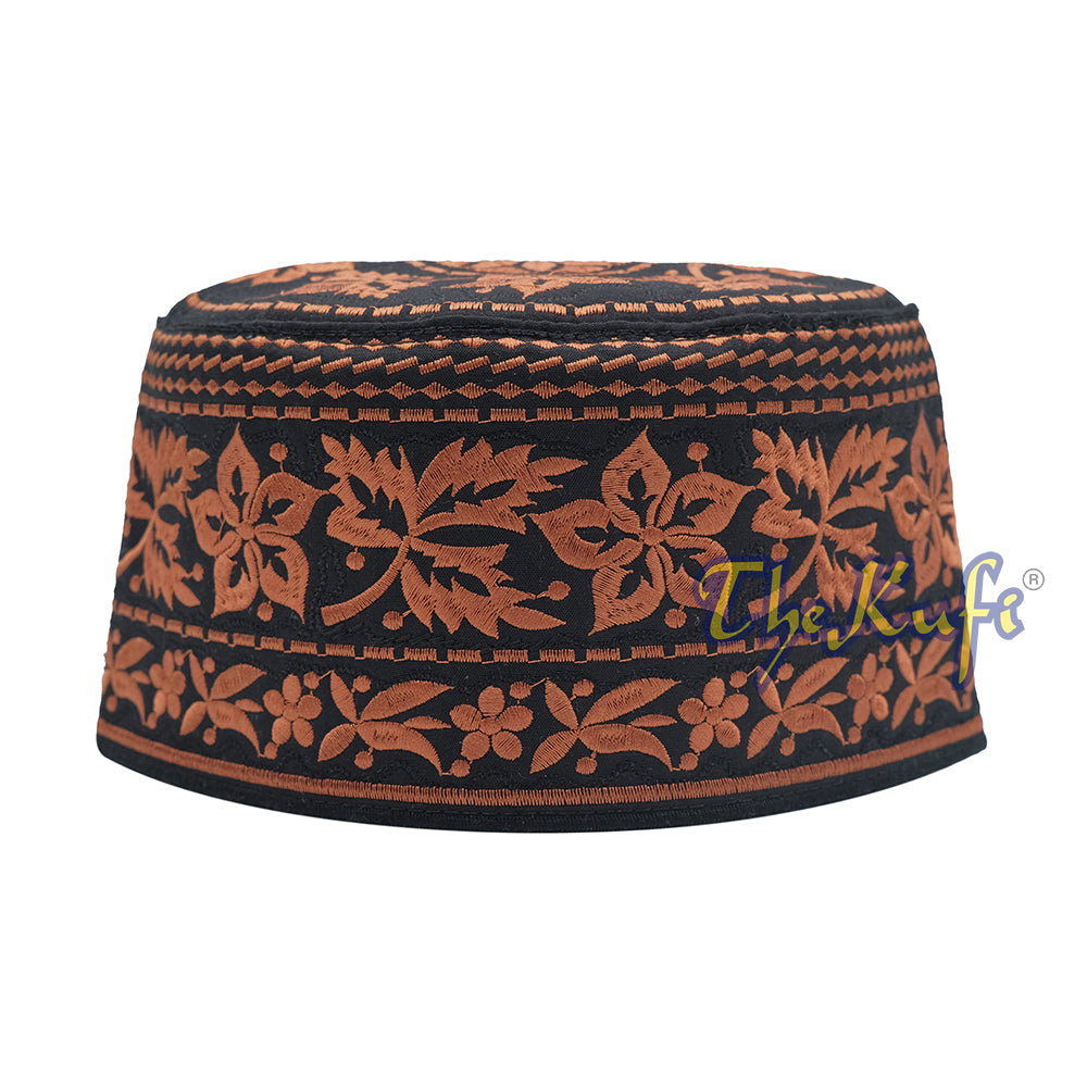 Rust Brown Omani African Yemeni Embroidered Leaf & Flower Design Muslim Kufi Hat