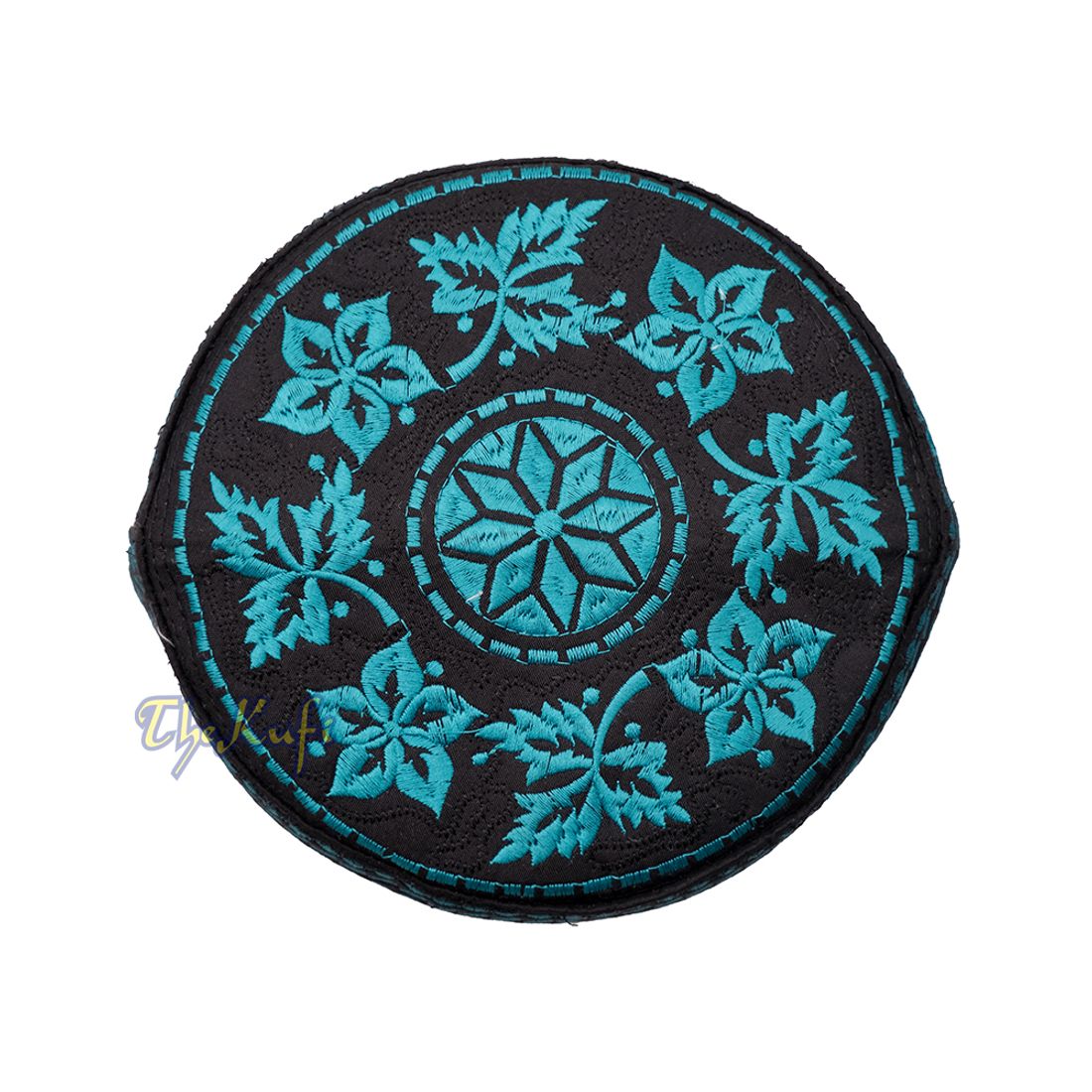 Turquoise Omani African Yemeni Embroidered Leaf & Flower Design Muslim Kufi Hat