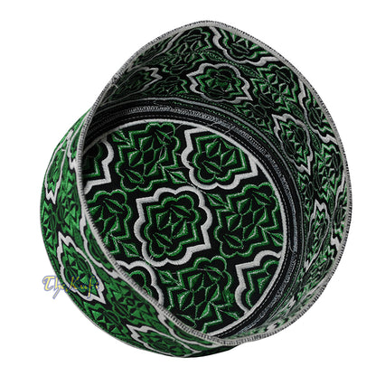 Madinah Green Muslim Omani Kufi Hat 4-Inch Tall Minar Design Black White Accent Islamic African Fashion Prayer Cap