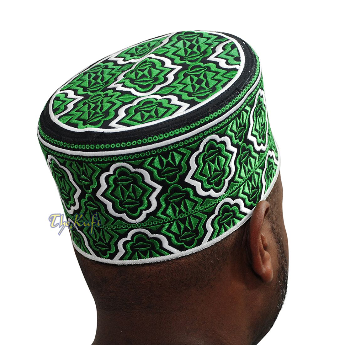 Madinah Green Muslim Omani Kufi Hat 4-inch Tall Minar Design Black White Accent Islamic African Fashion Prayer Cap