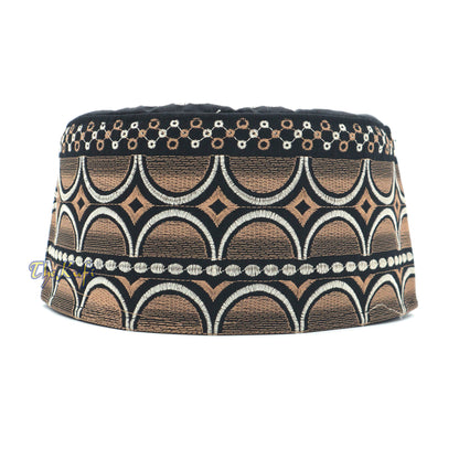 Omani Black Base With Silver Brown Plain Arch Embroidery Kufi