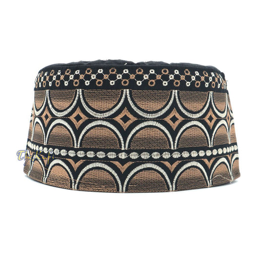 Omani Black Base with Silver Brown Plain Arch Embroidery Kufi