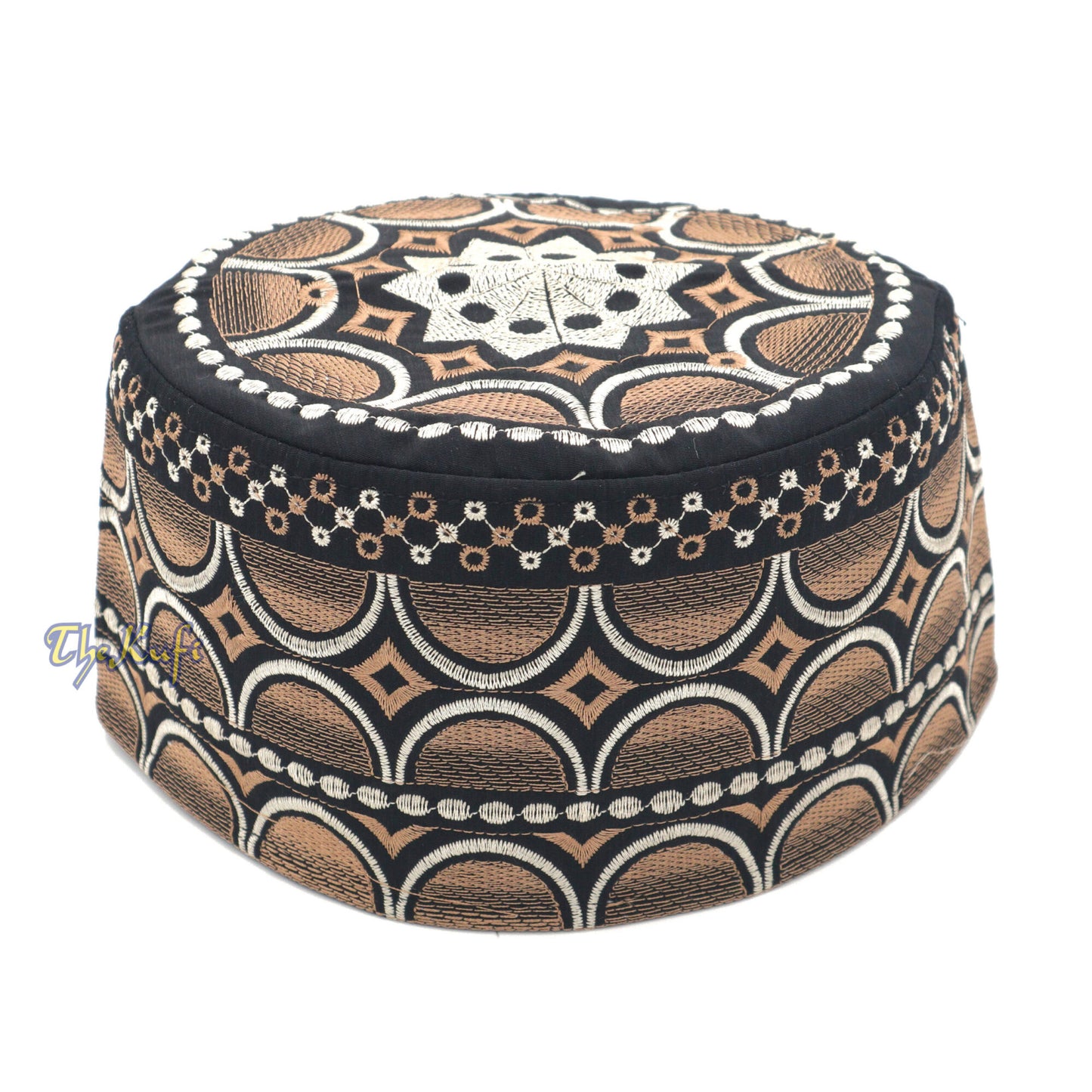 Omani Black Base With Silver Brown Plain Arch Embroidery Kufi