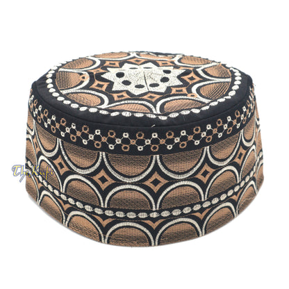 Omani Black Base With Silver Brown Plain Arch Embroidery Kufi