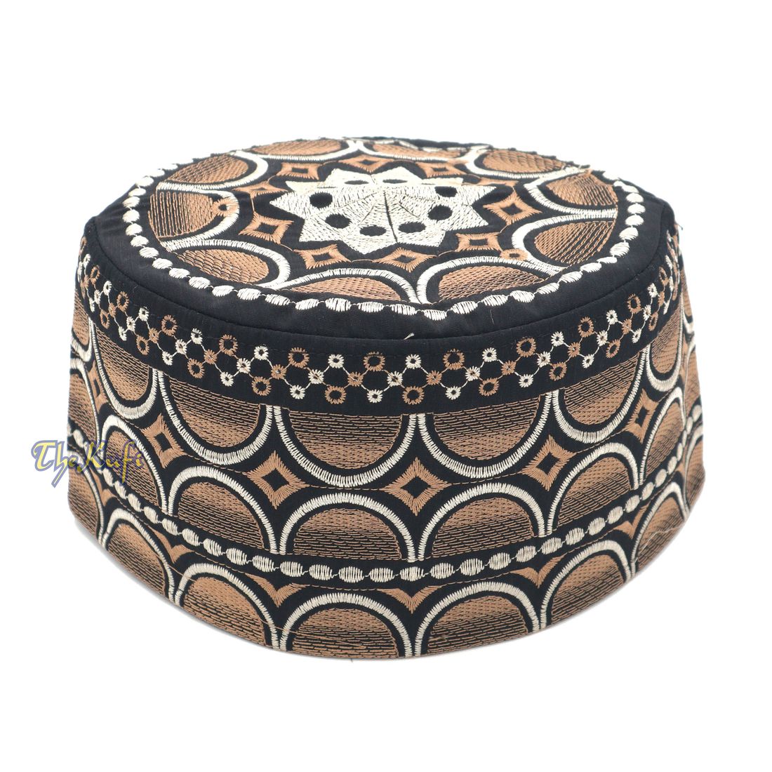 Omani Black Base with Silver Brown Plain Arch Embroidery Kufi