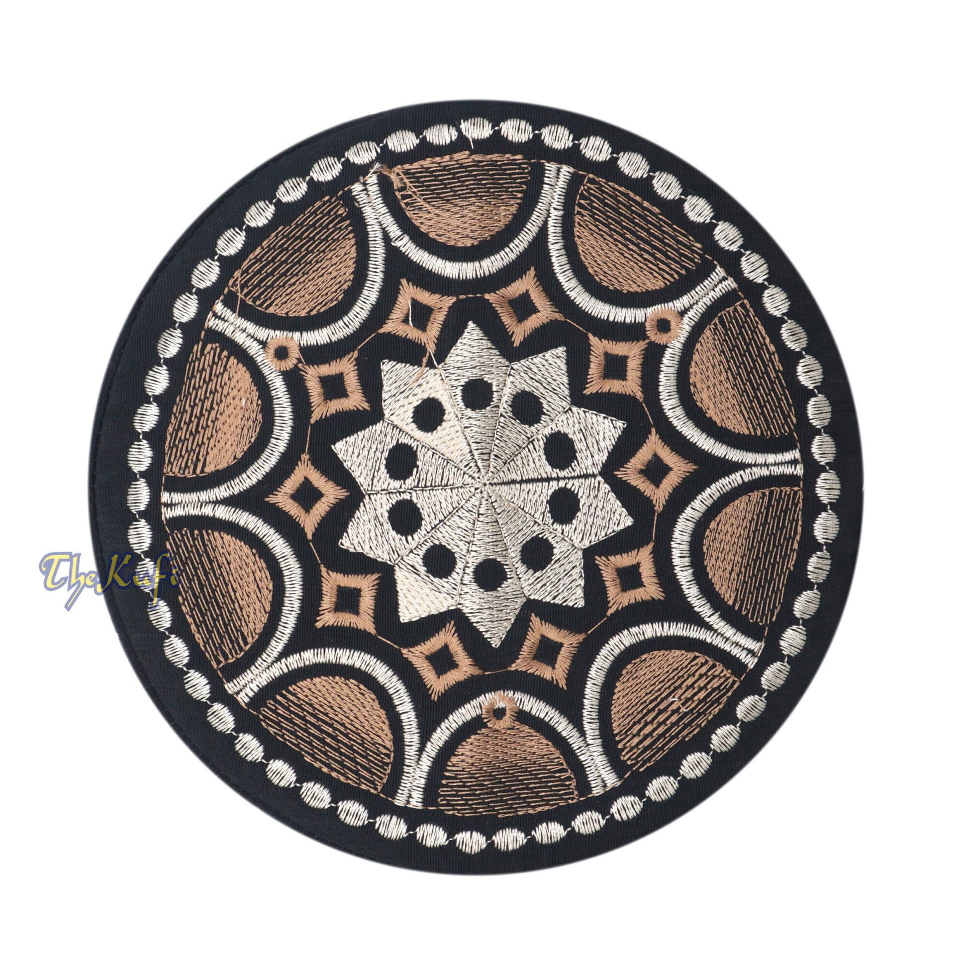 Omani Black Base With Silver Brown Plain Arch Embroidery Kufi